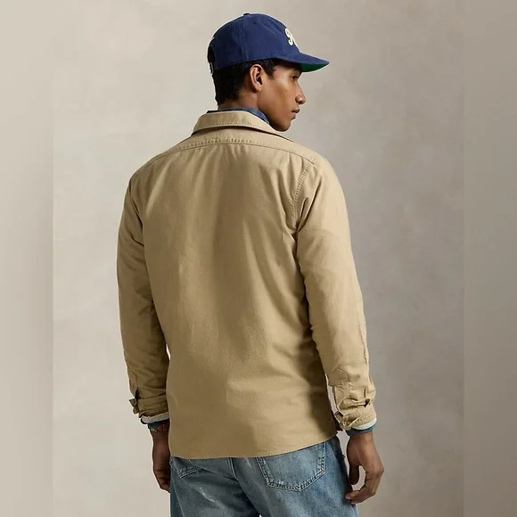 Polo Ralph Lauren Garment-Dyed Oxford Overshirt Surrey Tan Full Zip Size Large